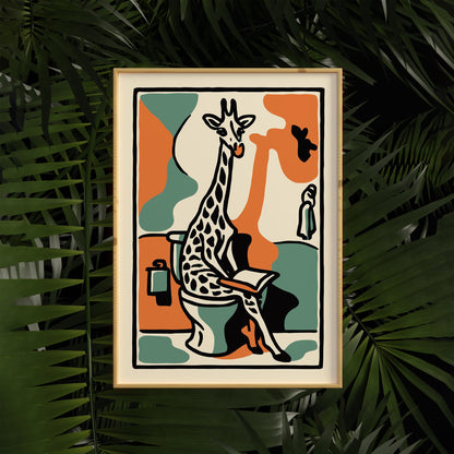 Reading Giraffe Bathroom Wall Art