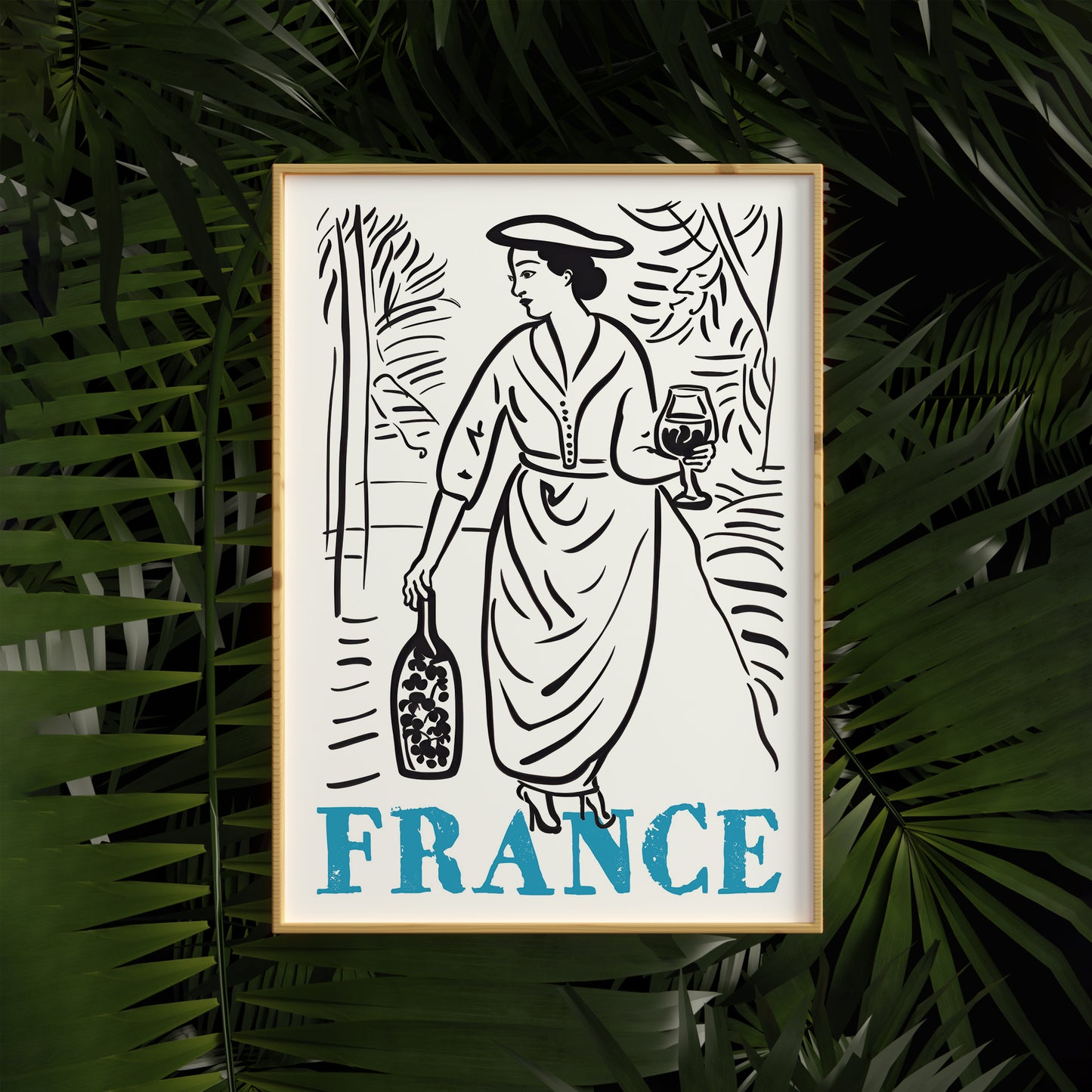 Retro France Travel Poster Line Art