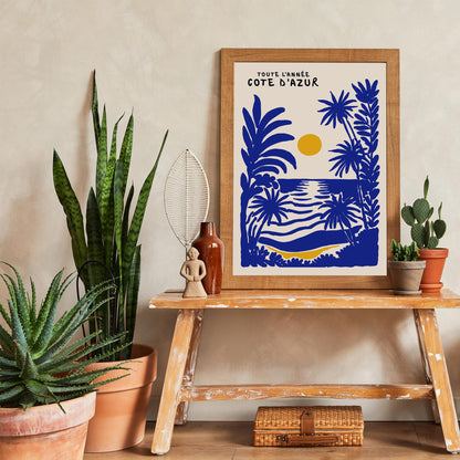 Côte d’Azur Blue Travel Poster – French Riviera Wall Art