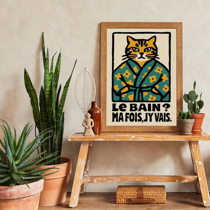 French Bathroom Cat Humor Poster
