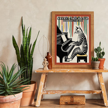Tokyo Jazz Club Piano Cat Poster Print