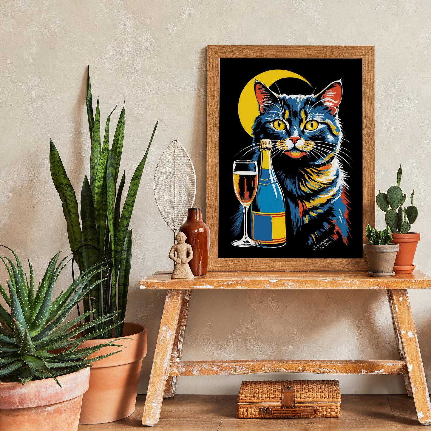 Moonlight Wine Retro Cat Poster