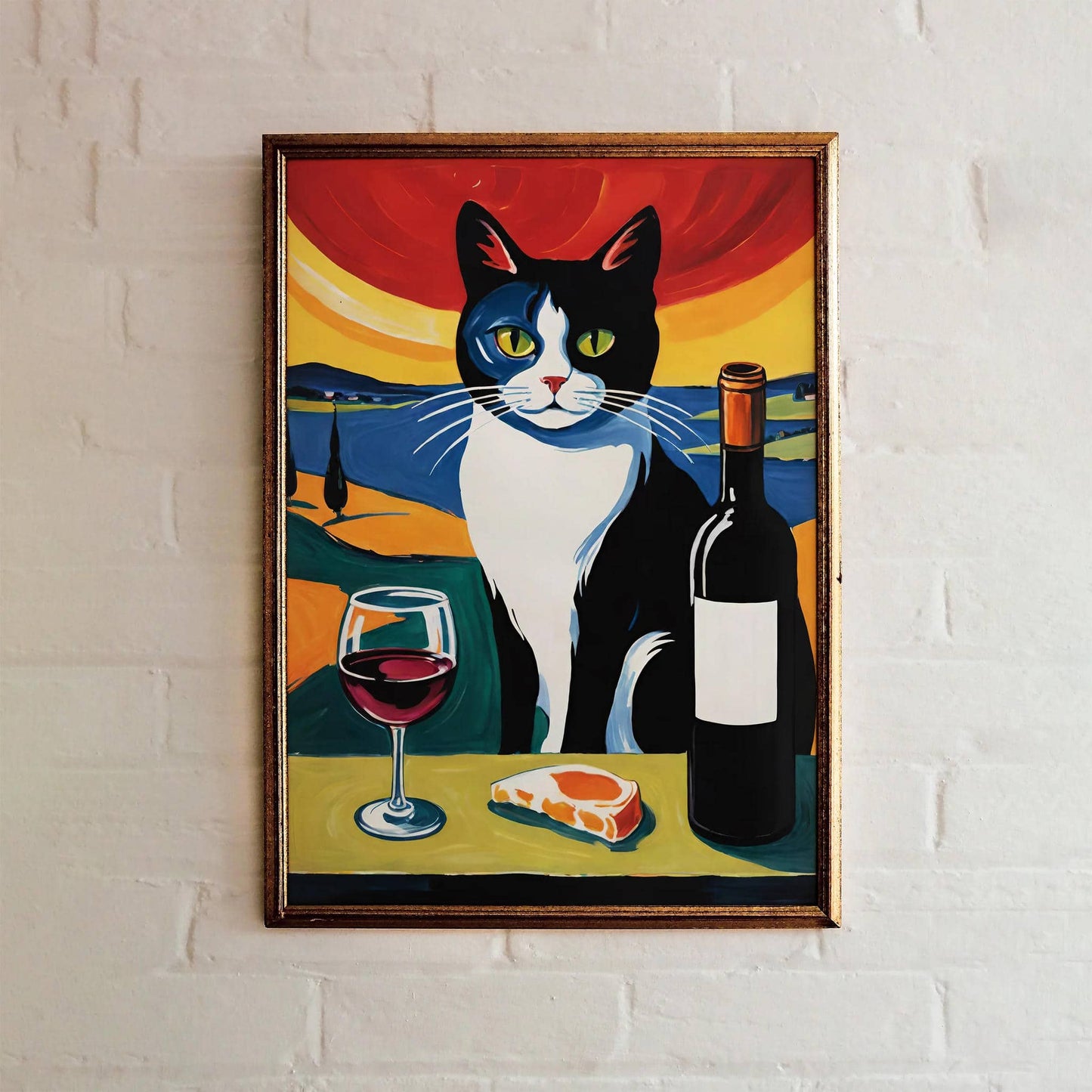 Cat and Wine Artistic Wall Art
