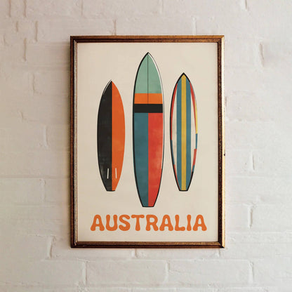 Australia Retro Surfing Poster Print