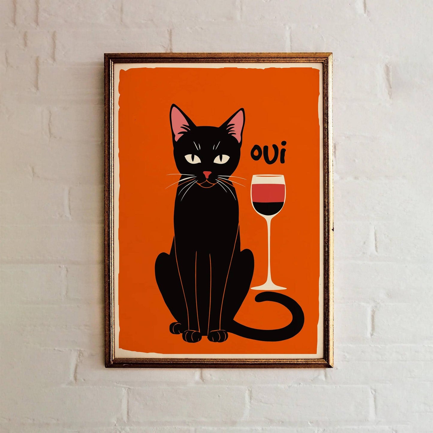 Oui French Wine Cat Poster