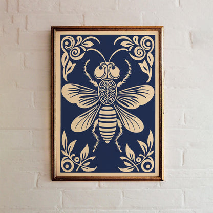 Navy Blue Fly Bug Poster