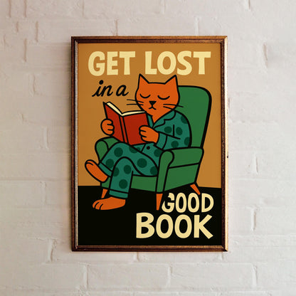 Good Book Reading Cat Print