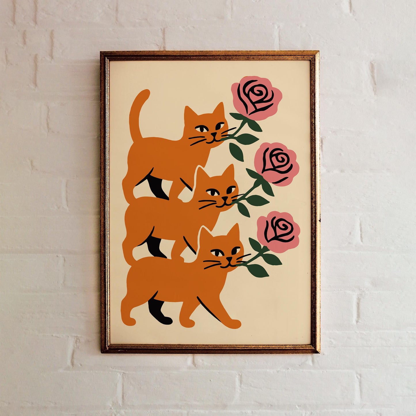Cats and Roses Art Print