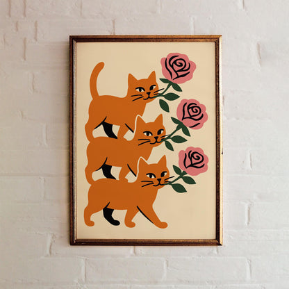 Cats and Roses Art Print