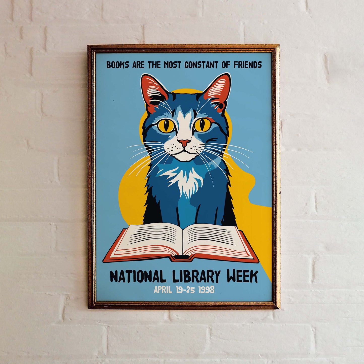 Reading Cat Library Poster 1998 Print