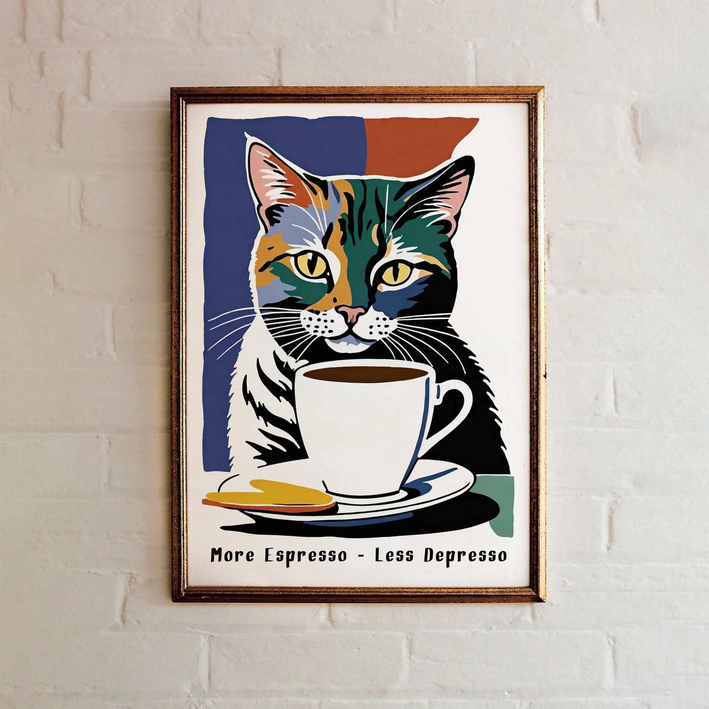 Coffee Cat More Espresso Less Depresso Art Print
