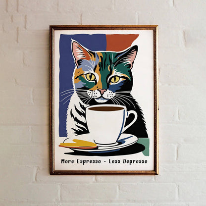 Coffee Cat More Espresso Less Depresso Art Print