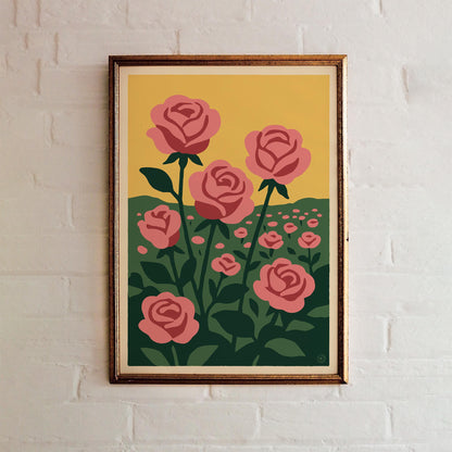 Pink Roses Garden Poster