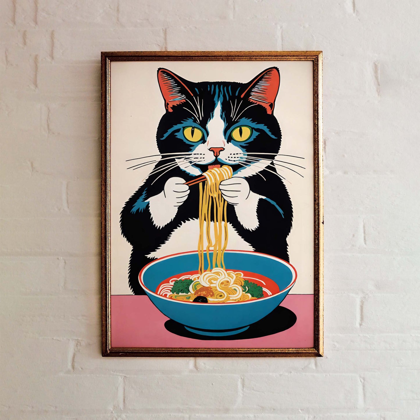 Noodle-Loving Cat Art Print