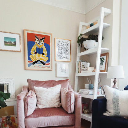 Reading Owl Poster - Book Lover Wall Art Print