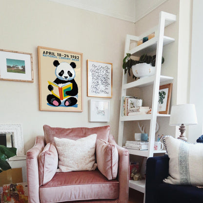 1982 Panda Reading Retro Wall Art