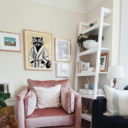 Raccoon Bathrobe Wall Art Print