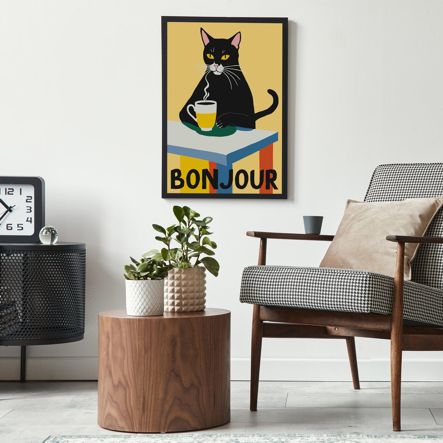 Bonjour - Coffee Cat Art Print