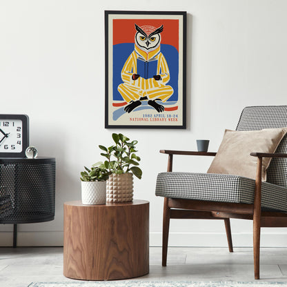 Reading Owl Poster - Book Lover Wall Art Print