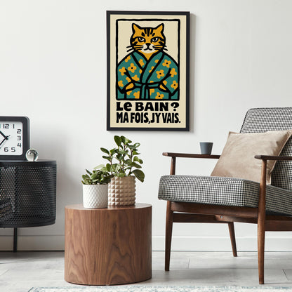 French Bathroom Cat Humor Poster