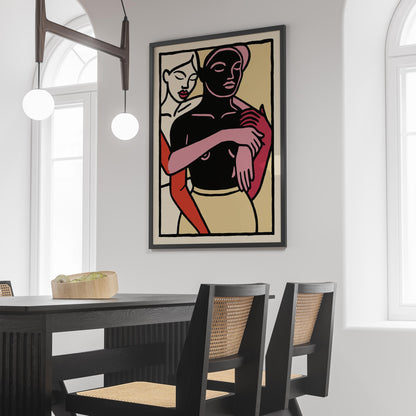 Modern Embrace Poster - Abstract Couple Wall Art Print