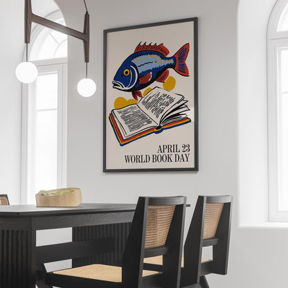 World Book Day Fish Reading Poster Print