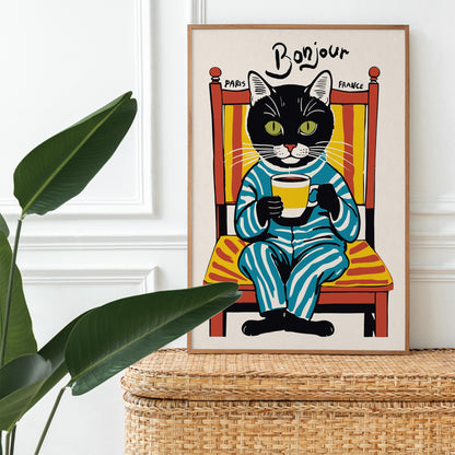 Bonjour Cat Coffee Print Kitchen