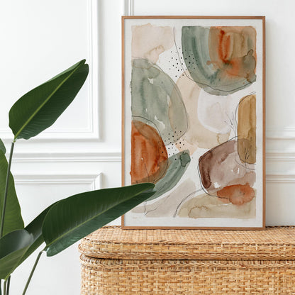 Earthy Tones Watercolor Painted Wall Art Print