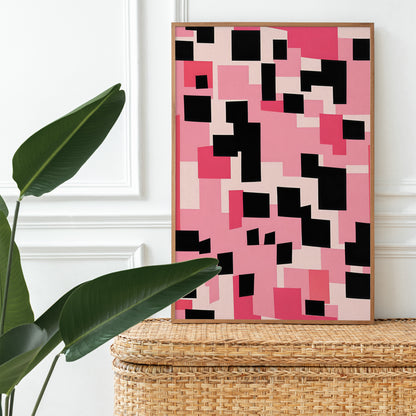 Pink and Black Colorblocks Art Print