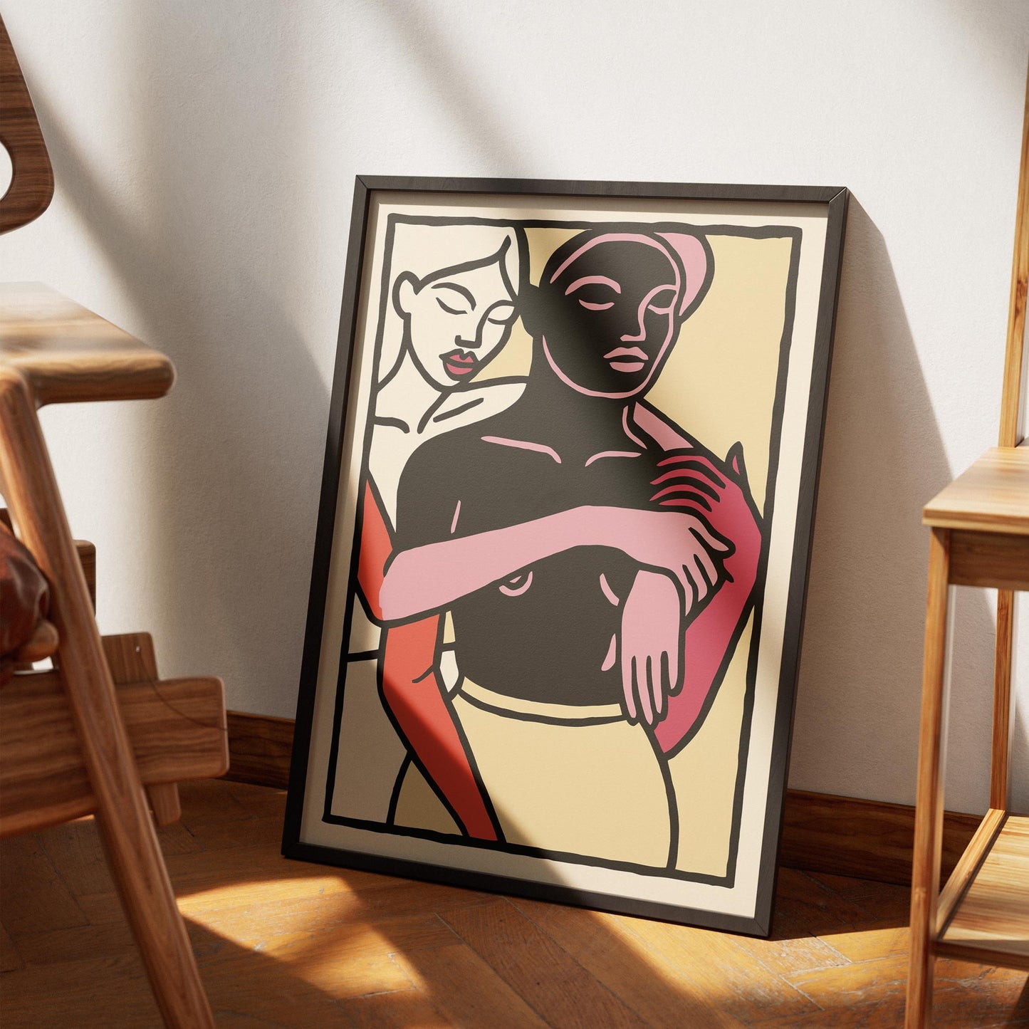 Modern Embrace Poster - Abstract Couple Wall Art Print