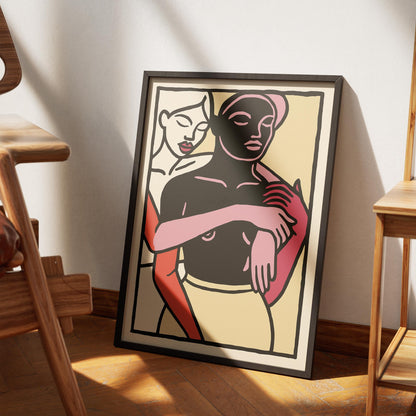 Modern Embrace Poster - Abstract Couple Wall Art Print
