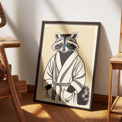 Raccoon Bathrobe Wall Art Print