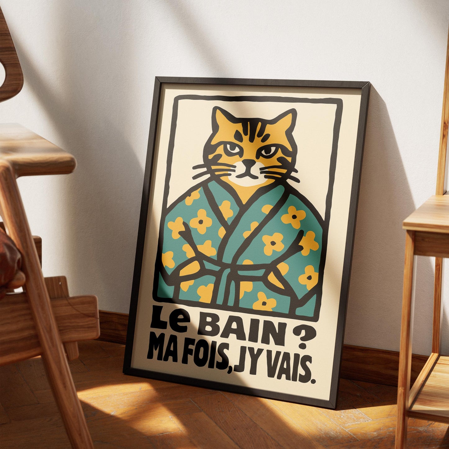French Bathroom Cat Humor Poster