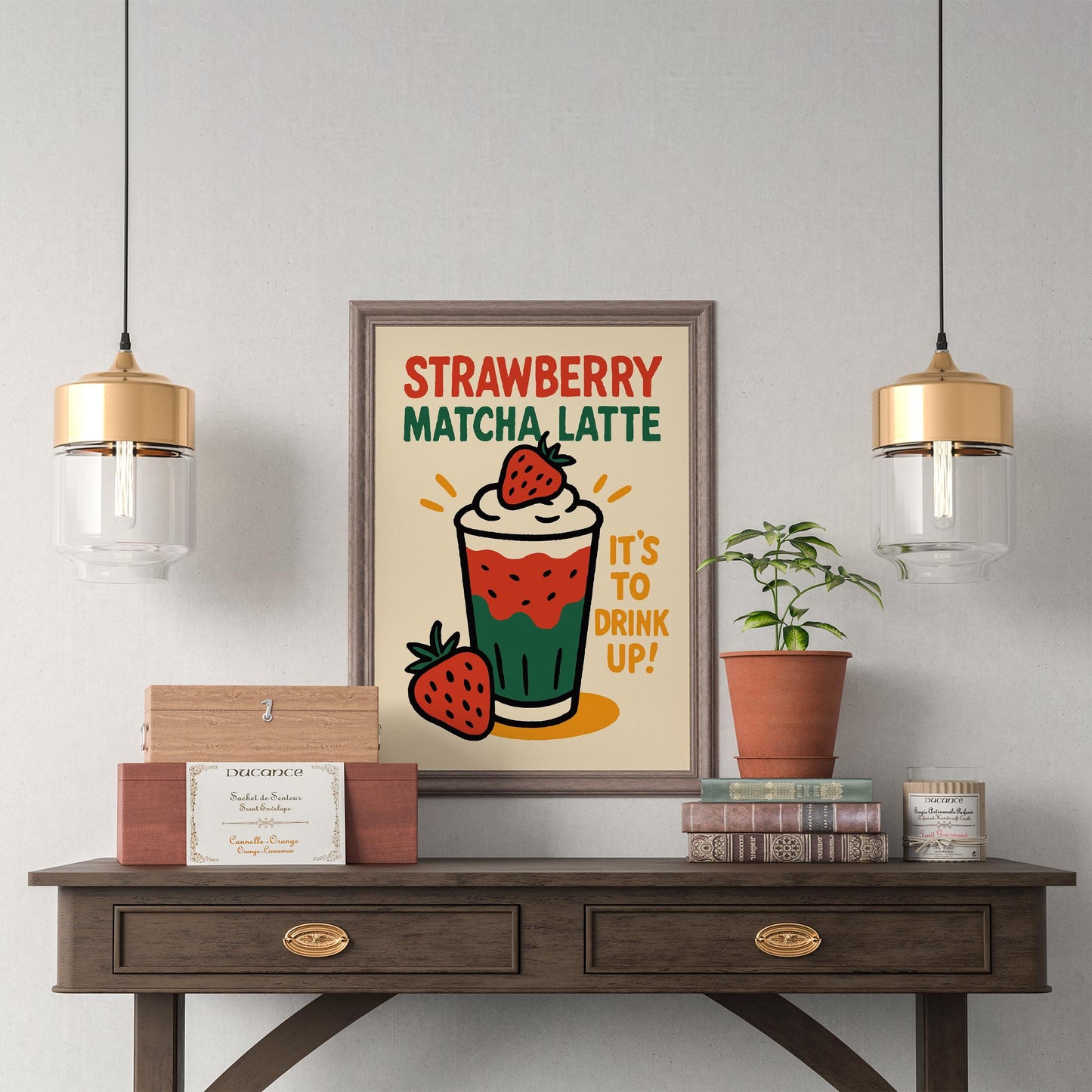 Strawberry Matcha Drink Wall Art