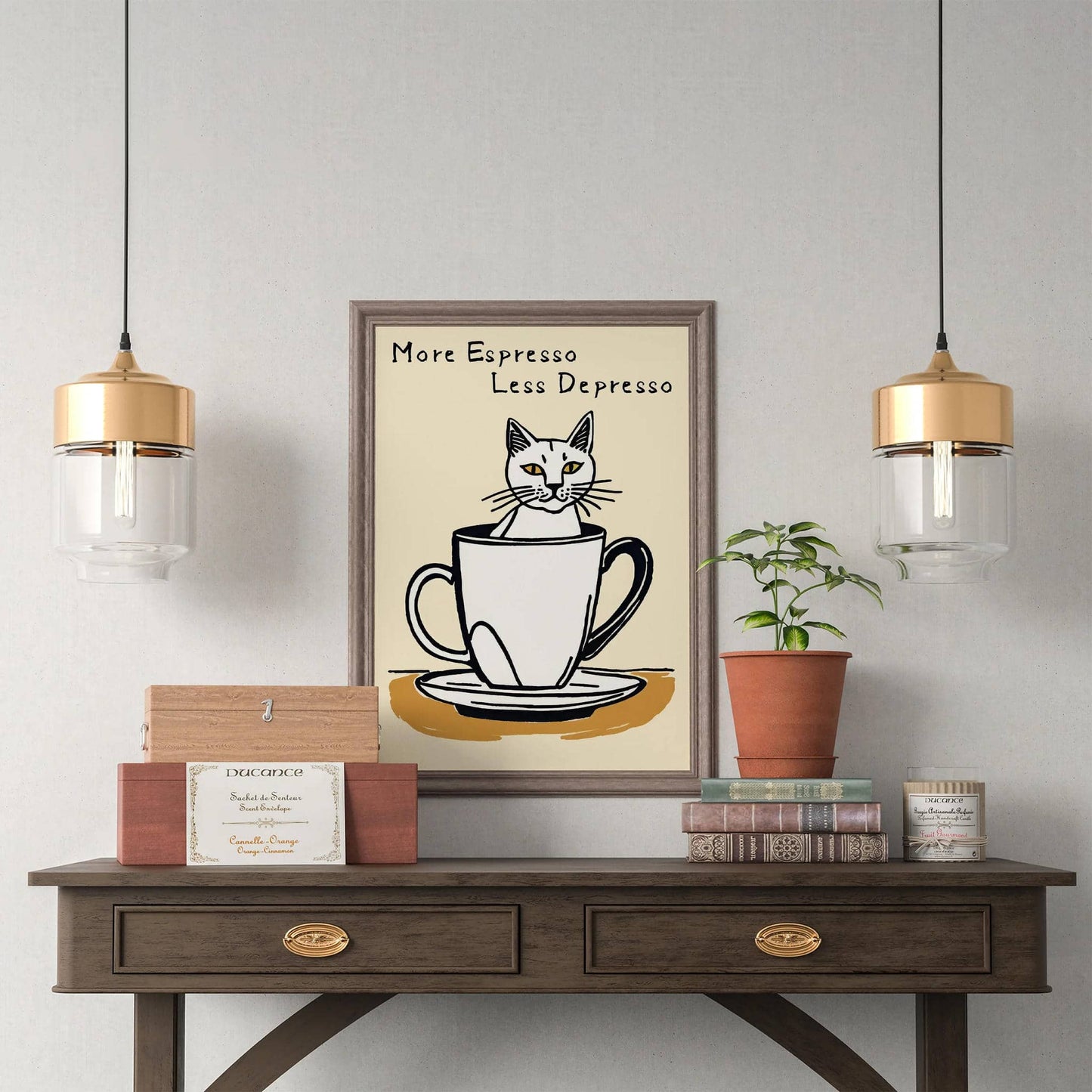 More Espresso Less Depresso Cat Art Print