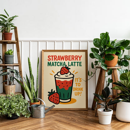 Strawberry Matcha Drink Wall Art