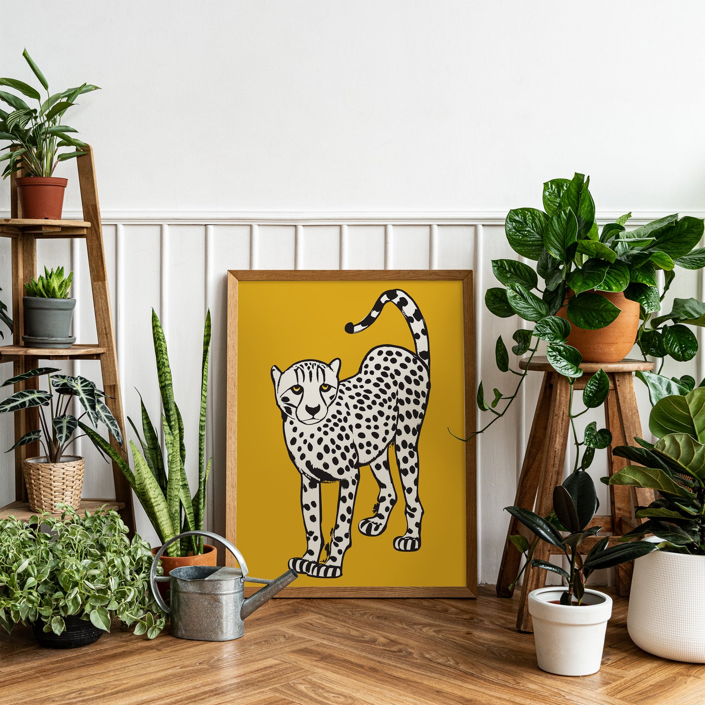 White Jungle Cat Quirky Art Print