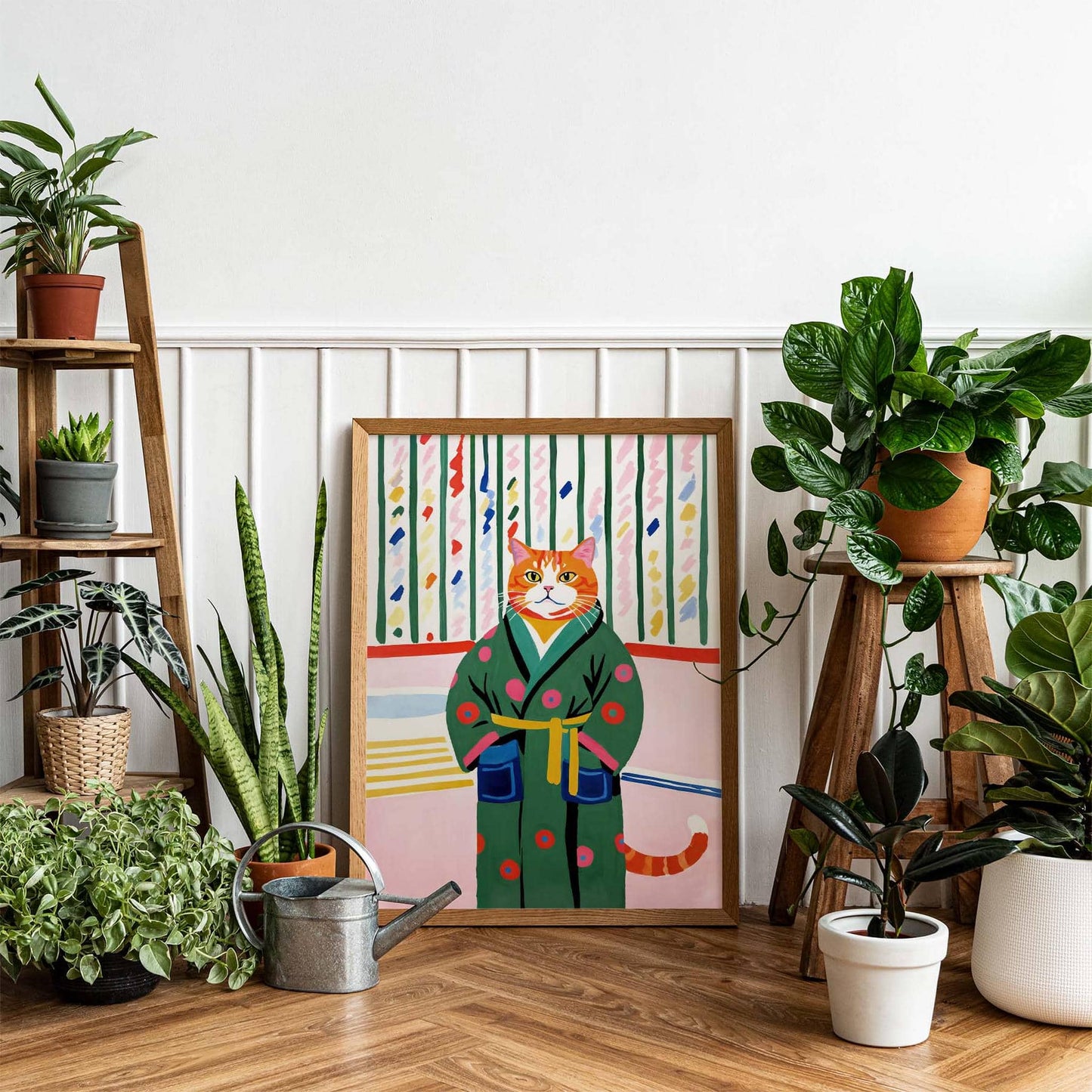 Whimsical Cat in Bathrobe Wall Art