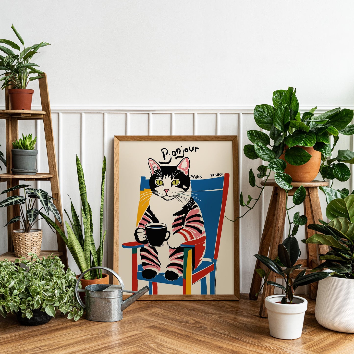 Bonjour Cat Poster Print
