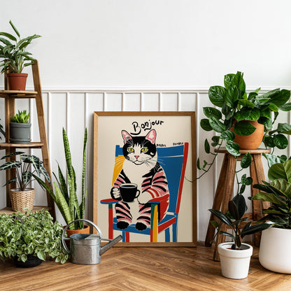 Bonjour Cat Poster Print