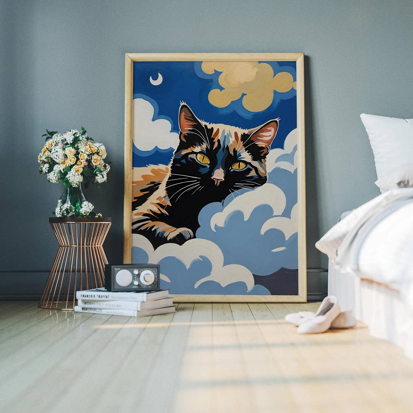 Sleepy Black Cat Wall Art Print