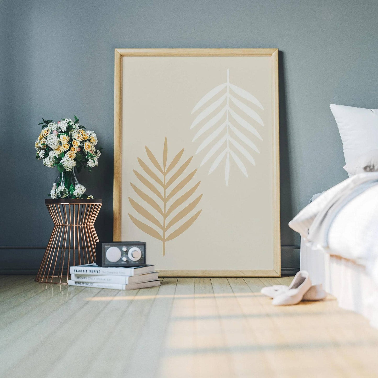 Boho Japandi Wall Art – Minimalist Leaves Poster