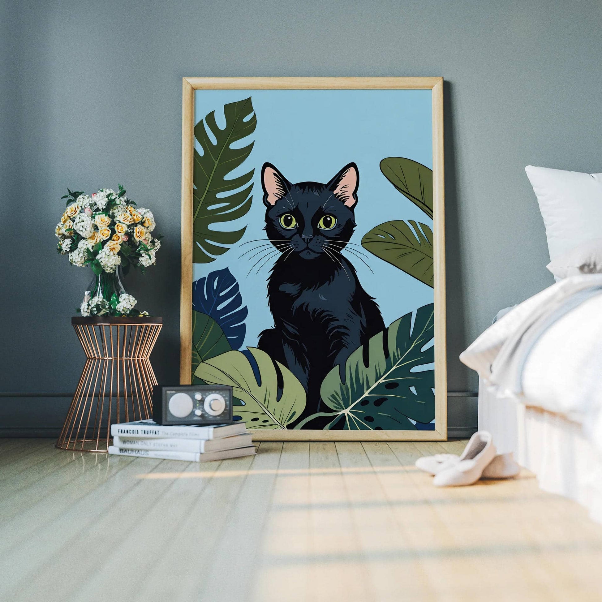 Cute Cat and Monstera Leaves Print – HypeSheriff