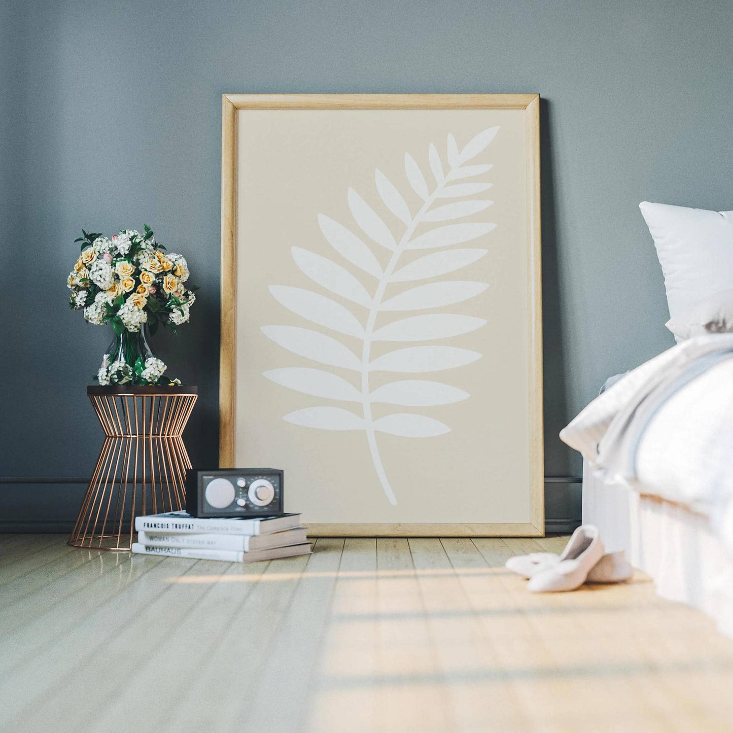 Japandi Fern Leaf Poster – White Minimal Wall Decor