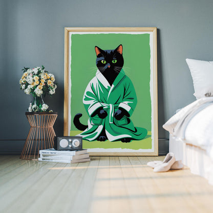 Green Robed Black Cat Art Print