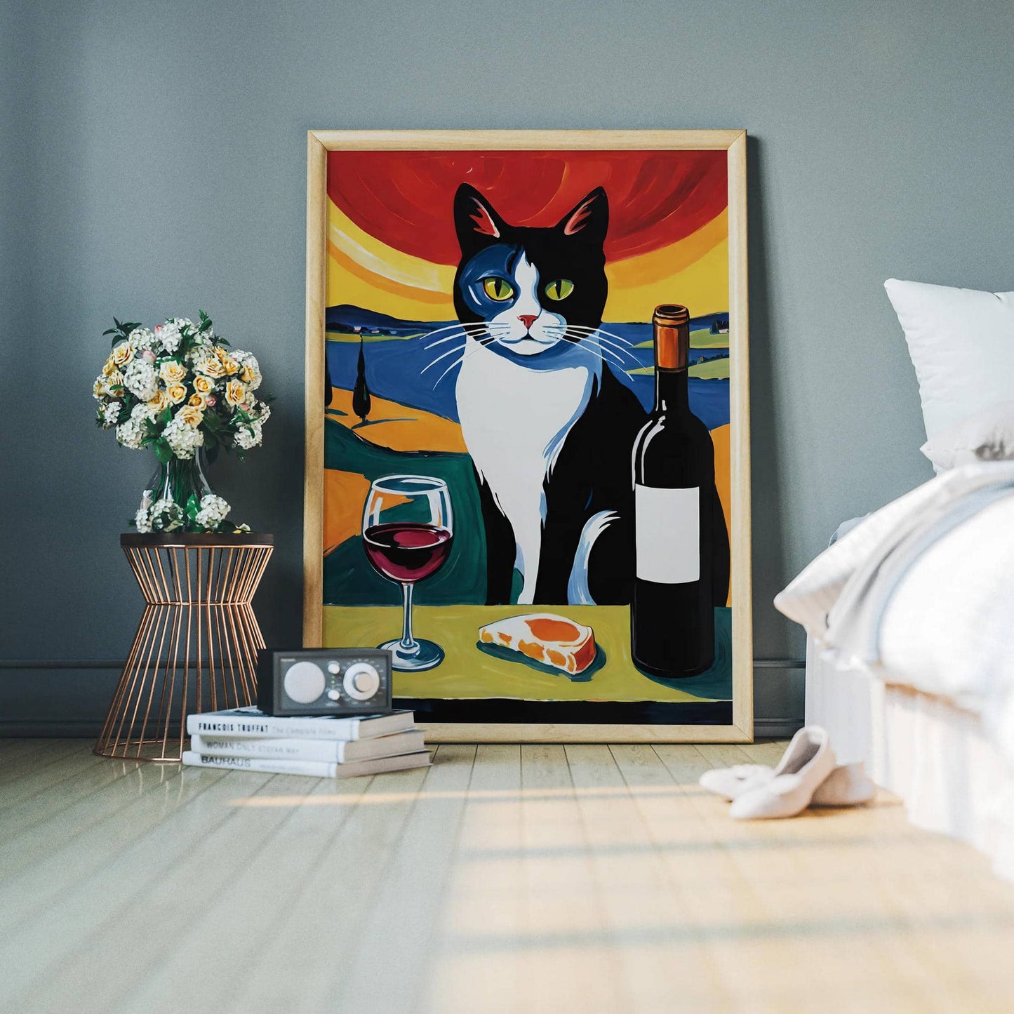 Cat and Wine Artistic Wall Art