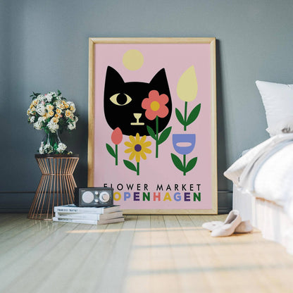 Flower Market Copenhagen Poster – Retro Wall Art Print