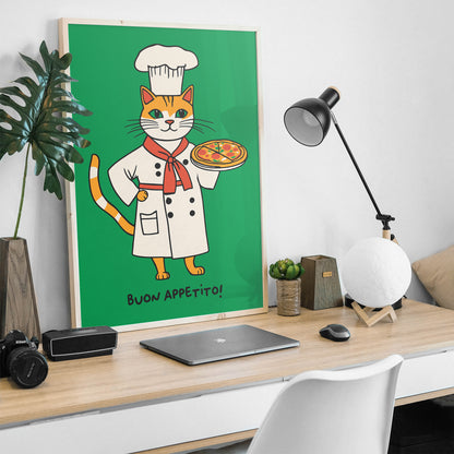 Buon Appetito Cat Pizza Lover Green Poster