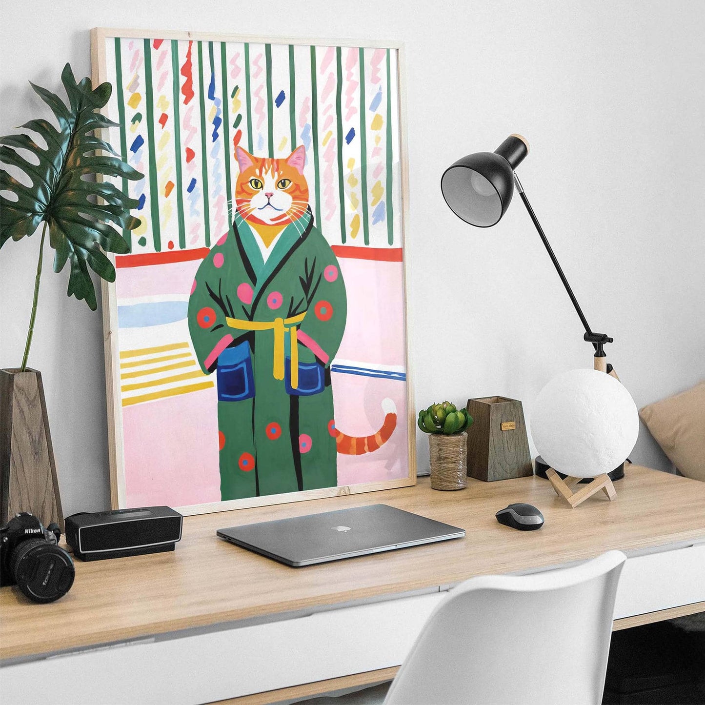 Whimsical Cat in Bathrobe Wall Art