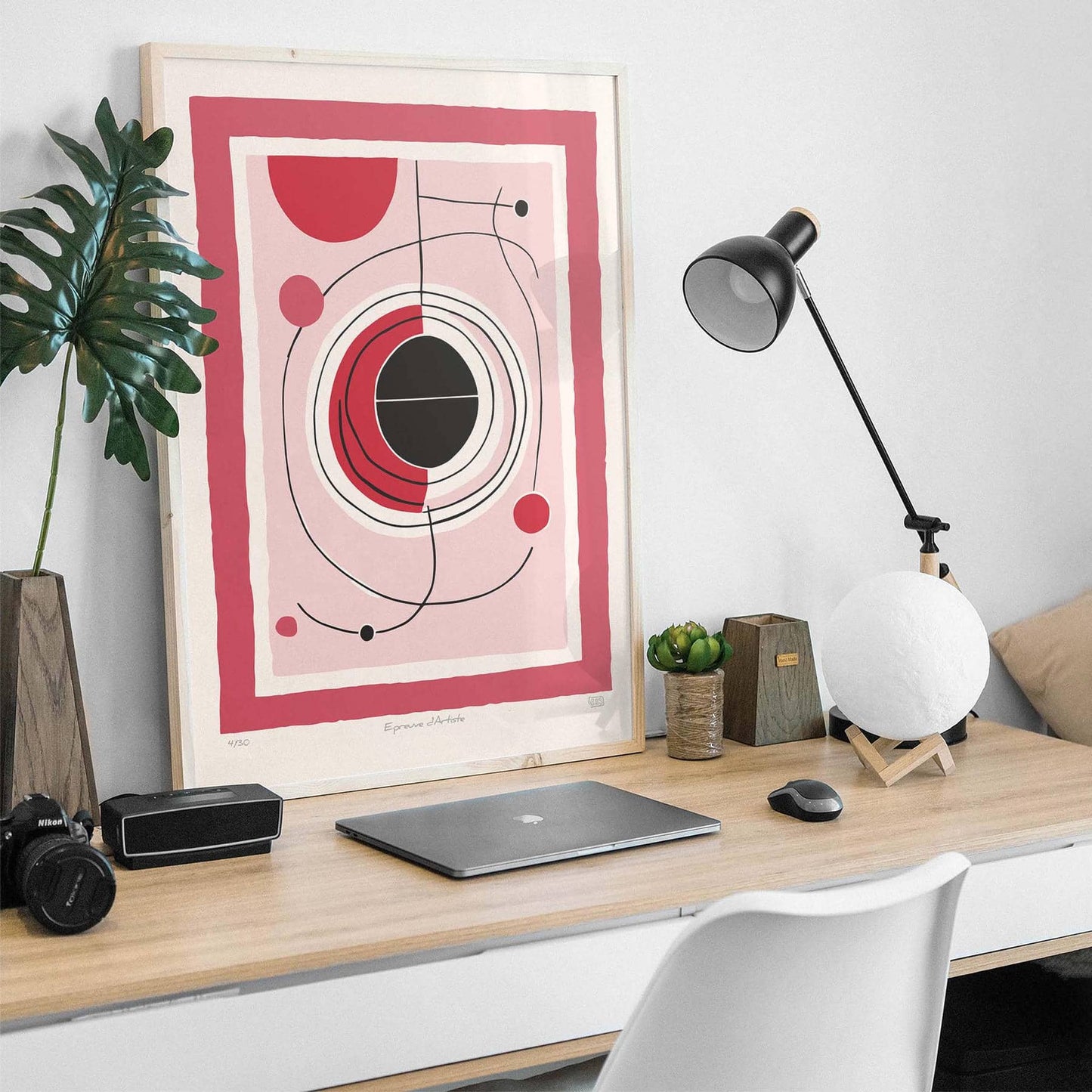 Red Orbit - Abstract Geometric Print